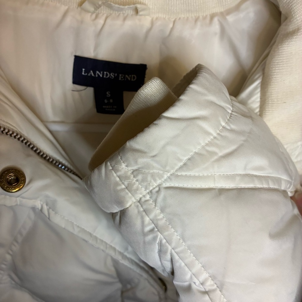 Lands’ End Diamond Quilted Down Feather Jacket | Small | White - Picture 4 of 6